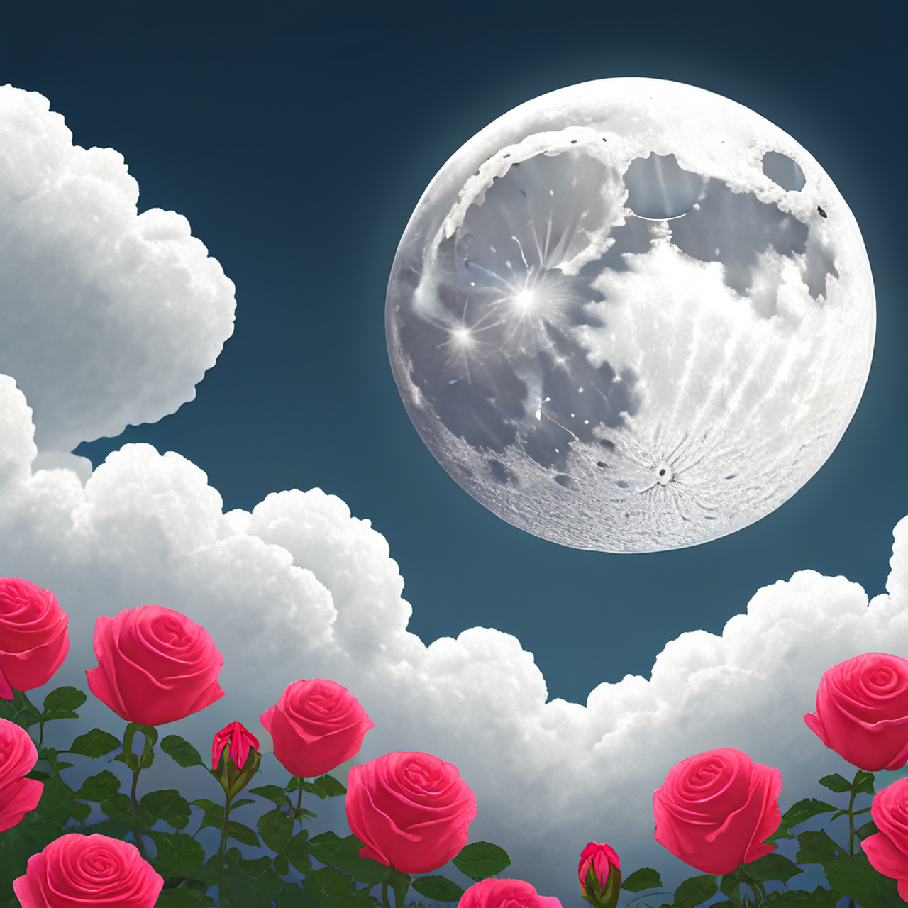 月光下浪漫的玫瑰花.