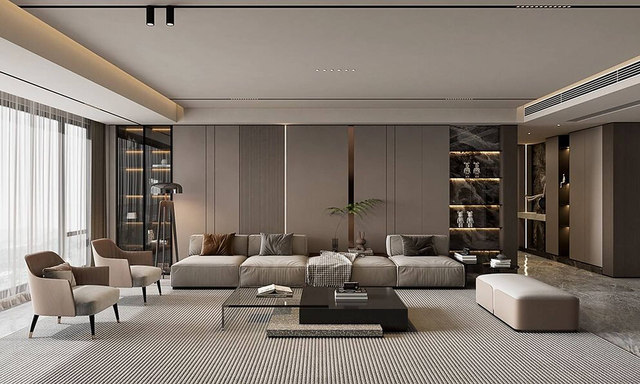 141㎡现代意式轻奢暖色风格  #意式轻奢风[话题]# #装修[话题]# #沙发