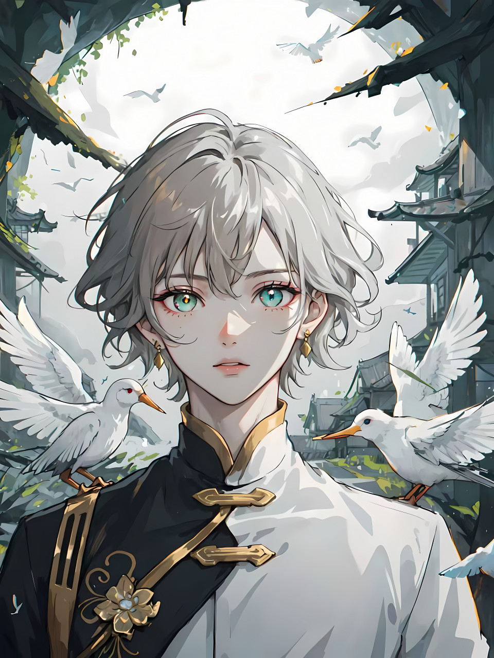 古风白鸟与少年 #二次元# #ai共创计划# #ai绘画