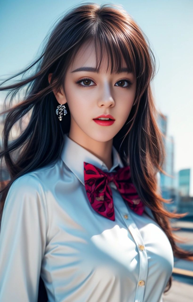 白色校服的少女 像迪丽热巴|||#midjourney[话题]# #ai绘画[话题]