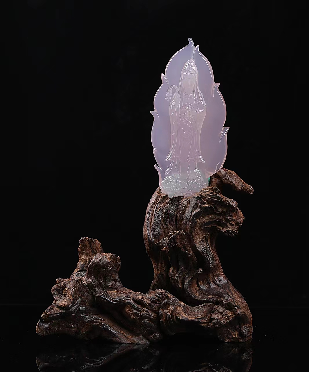 天然粉水晶站观音摆件#粉水晶摆件