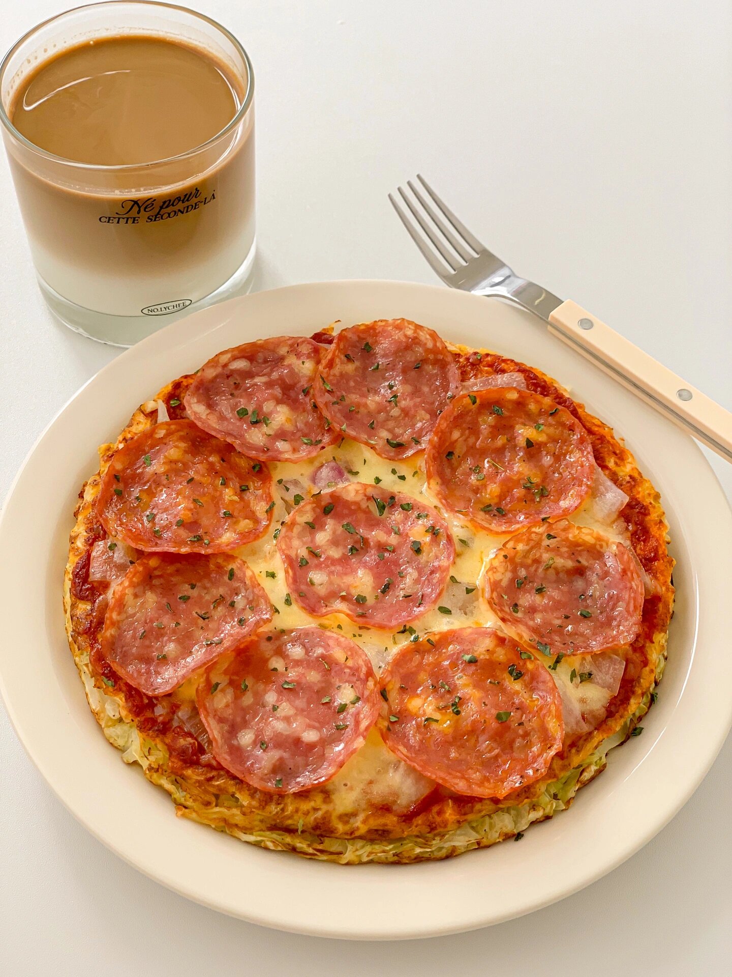 萨拉米双层卷心菜披萨 平底锅快手减脂餐