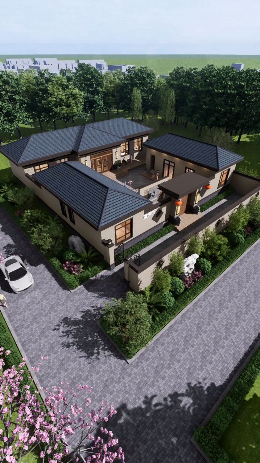 这才是农村豪宅,400平新中式大平层自建房别墅设计-度小视