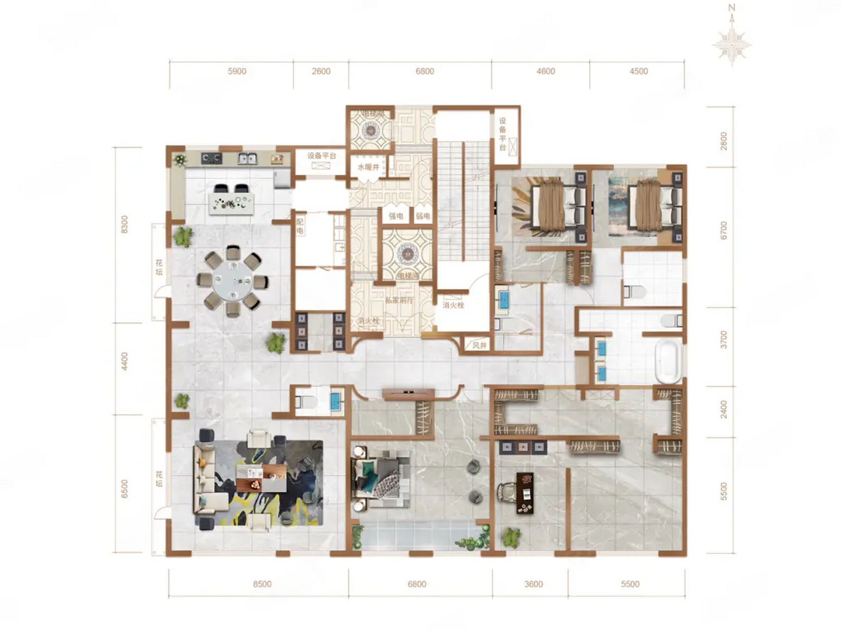500平米的豪华大平层采用了完美的梦幻主义理念的设计方式,每一个空间