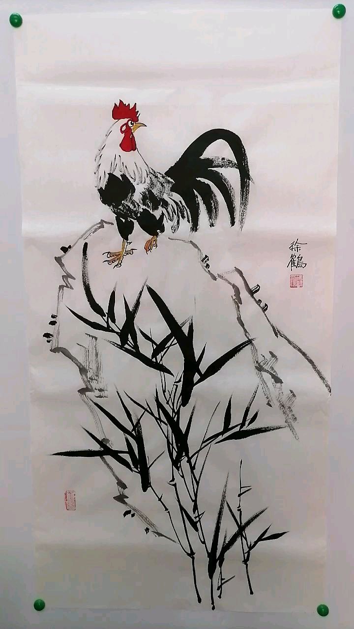 当代国画家徐鹤临徐悲鸿中国画写意鸡课徒稿作品