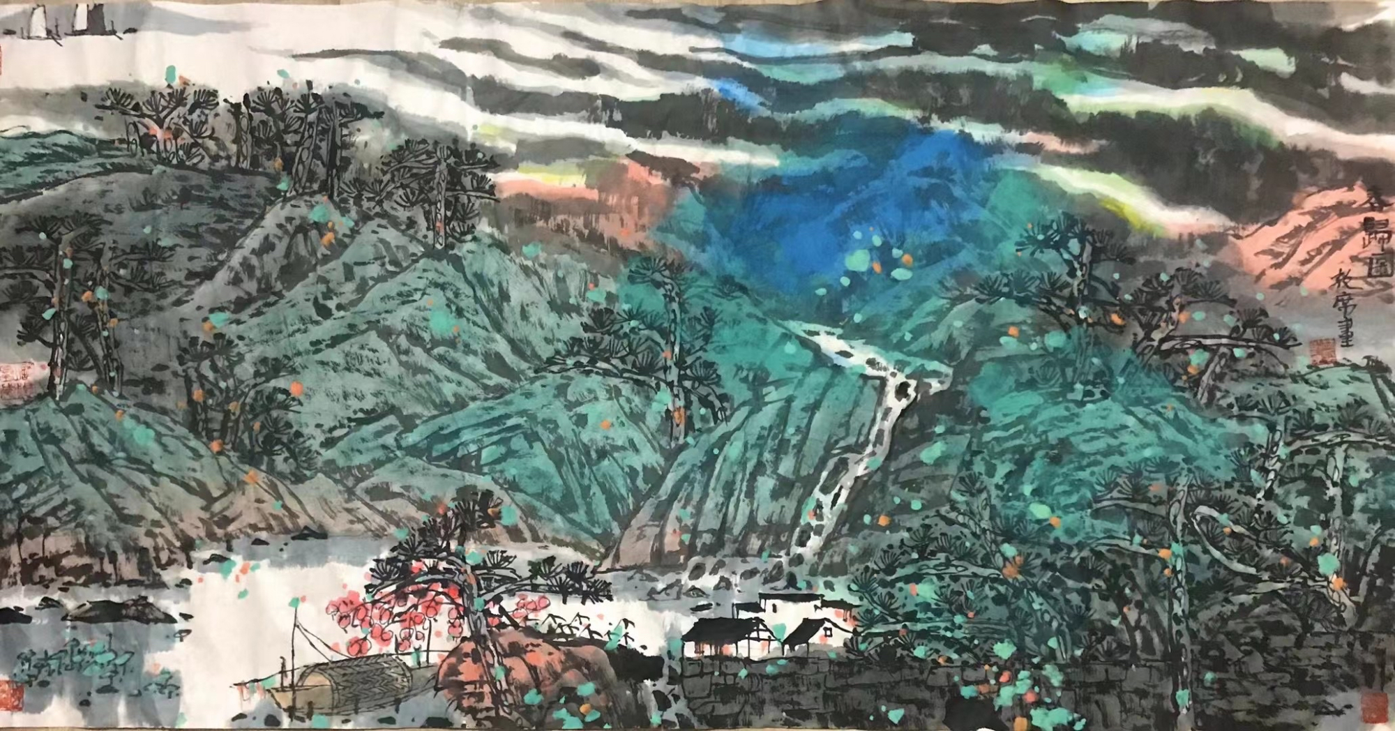 画家林敦席的彩墨山水画中处处体现着诗情,意境高远深邃