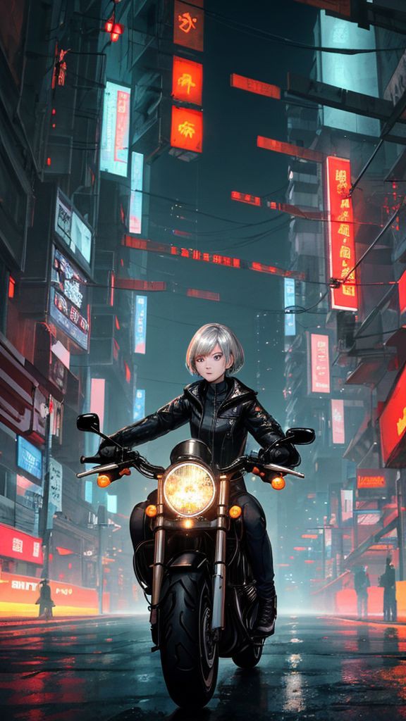 骑摩托穿越都市的短发漂亮女骑手!