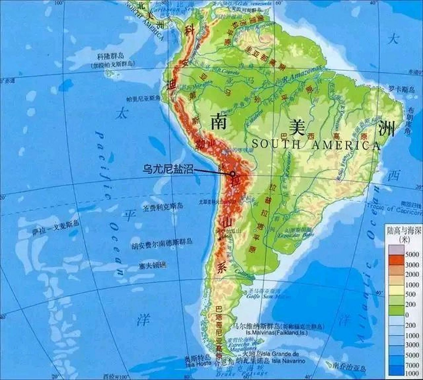 玻利维亚位于南美洲,国土面积为109万平方千米,人口为1000万.