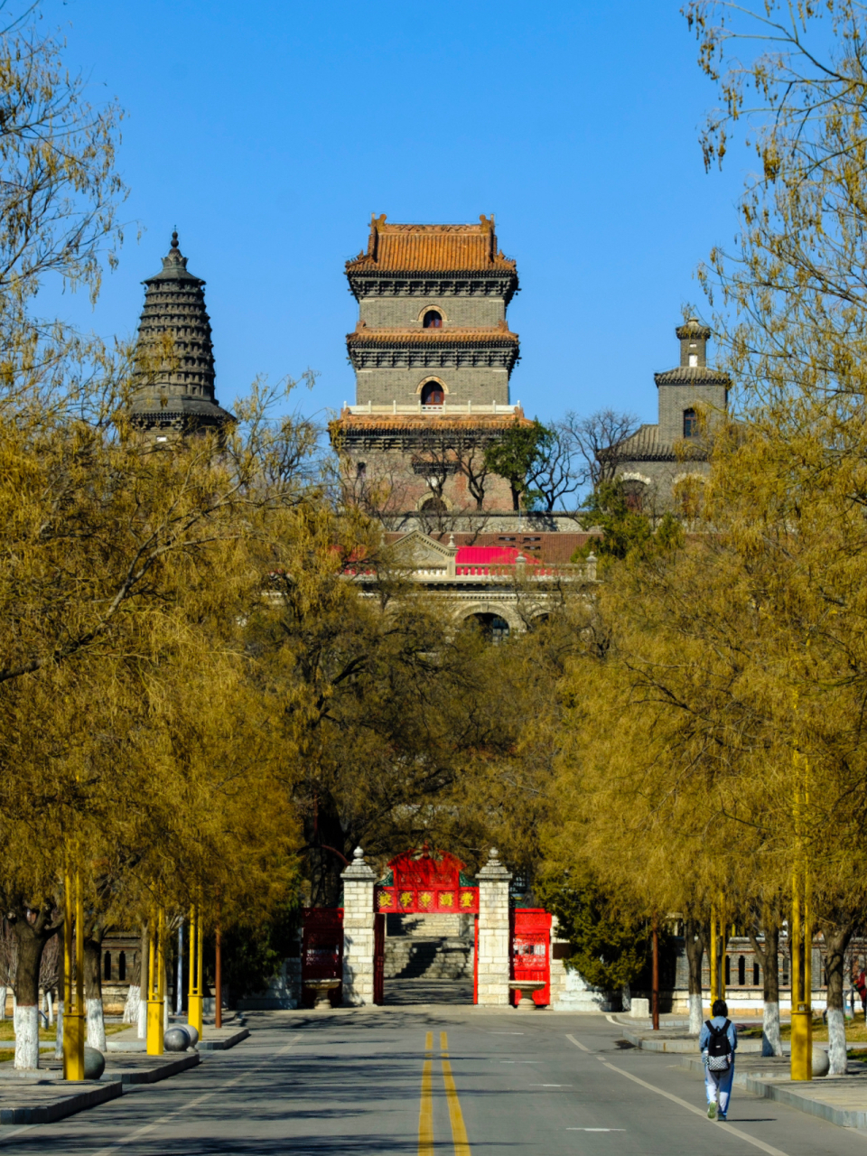 此为唐山车轴山建筑群,包括辽国药师灵塔,明代无量阁和民国的无昌阁.