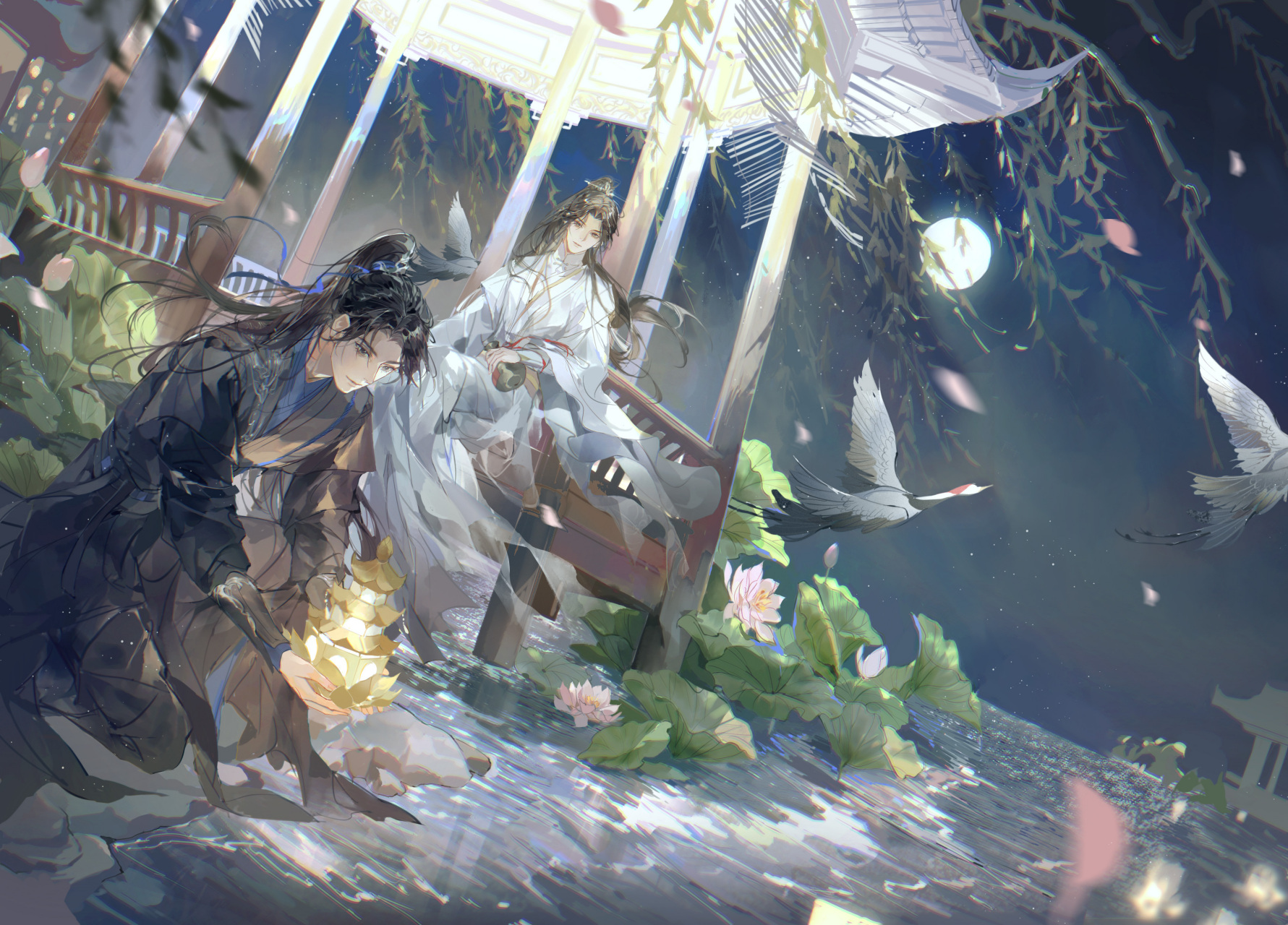 #二哈和他的白猫师尊# 河水在静谧平缓地流淌着,楚晚宁不愿下到石阶上