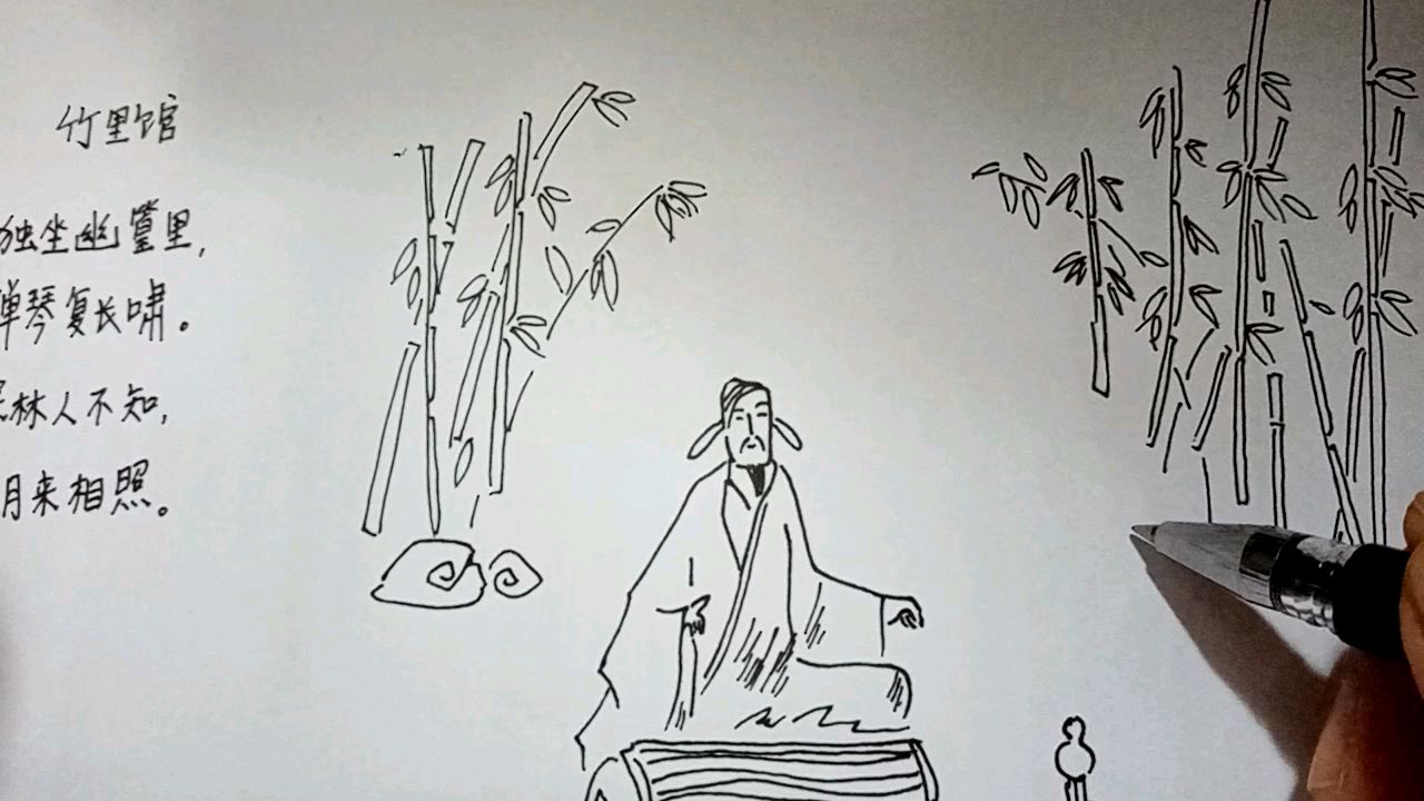 竹里馆古诗配简笔画