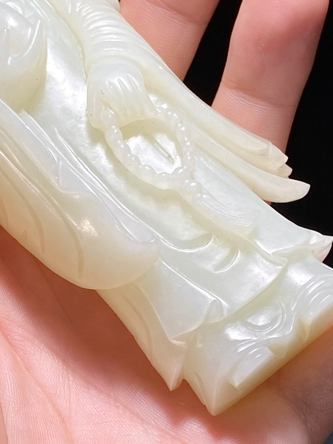 清 和田玉籽料 白玉 持净瓶 观音菩萨 立像 摆件