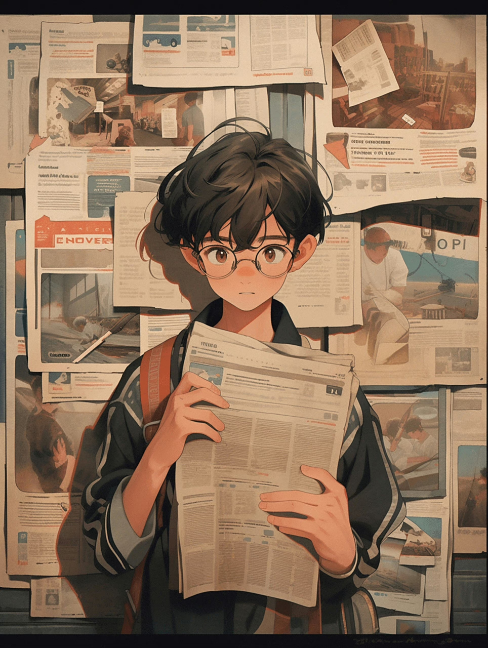 复古男生看报纸头像,赞!#ai共创计划# #头像