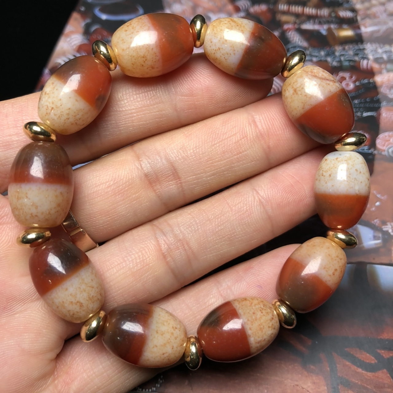 藏区回流天地药师佛珠手串 藏族姑娘精心制作护身佛珠手串 尺寸:18*12