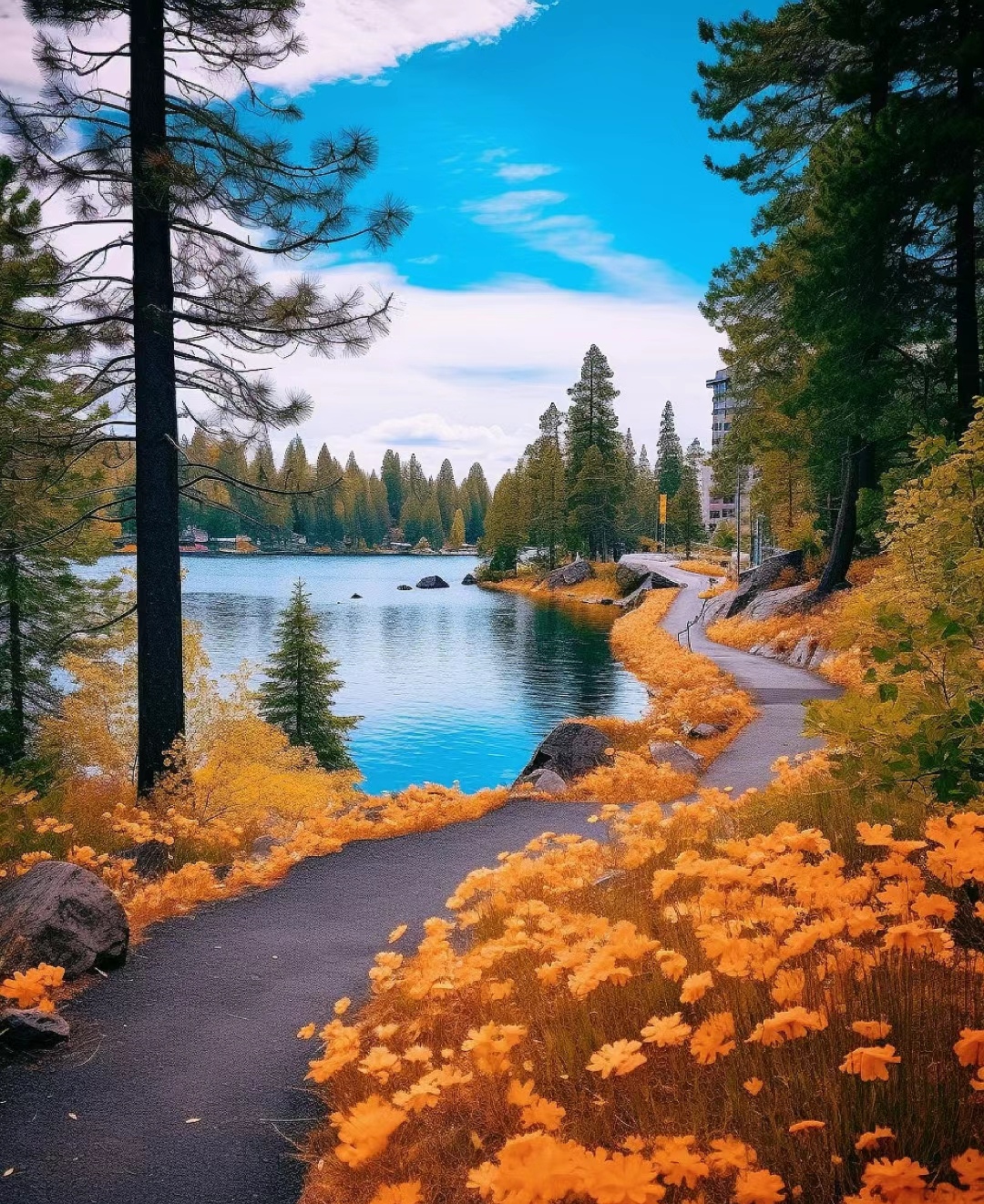 喀纳斯湖秋天的美丽风景