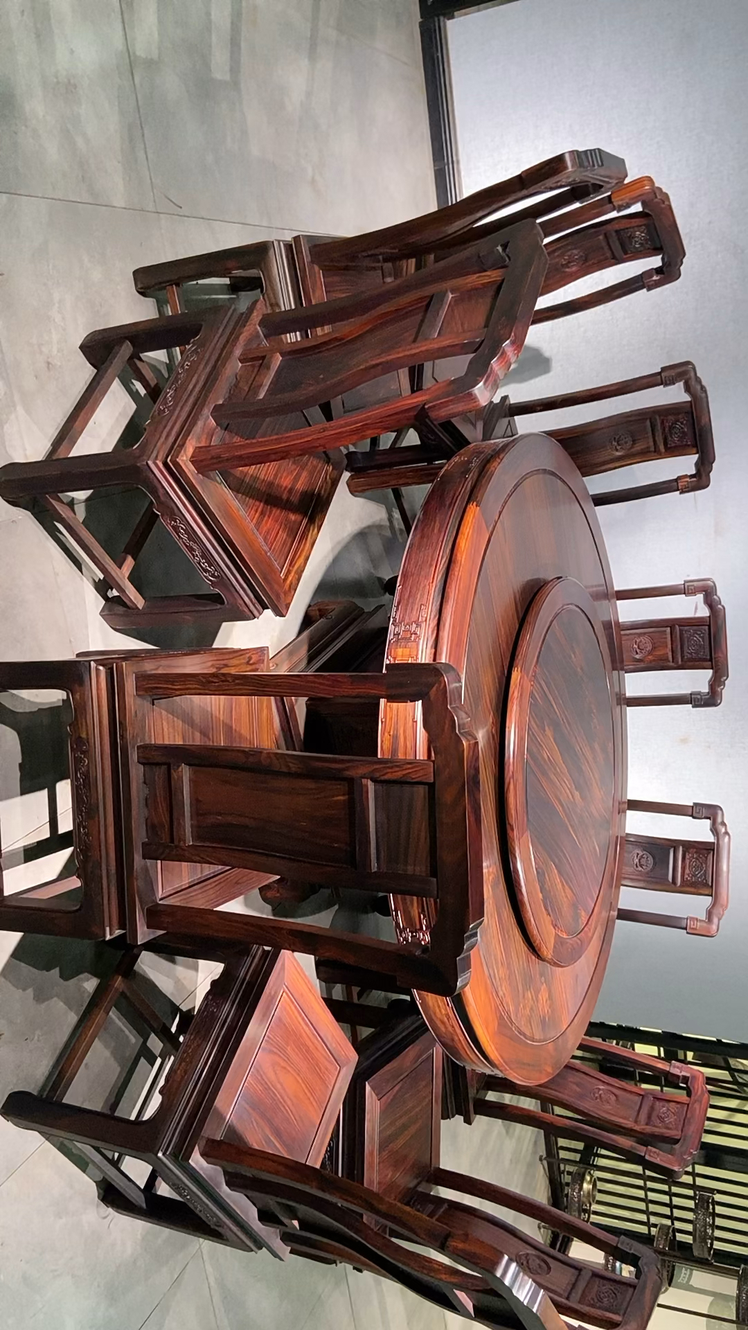 印尼黑酸枝原木擦蜡通板鼓边圆台阔叶黄檀158尺寸10椅子