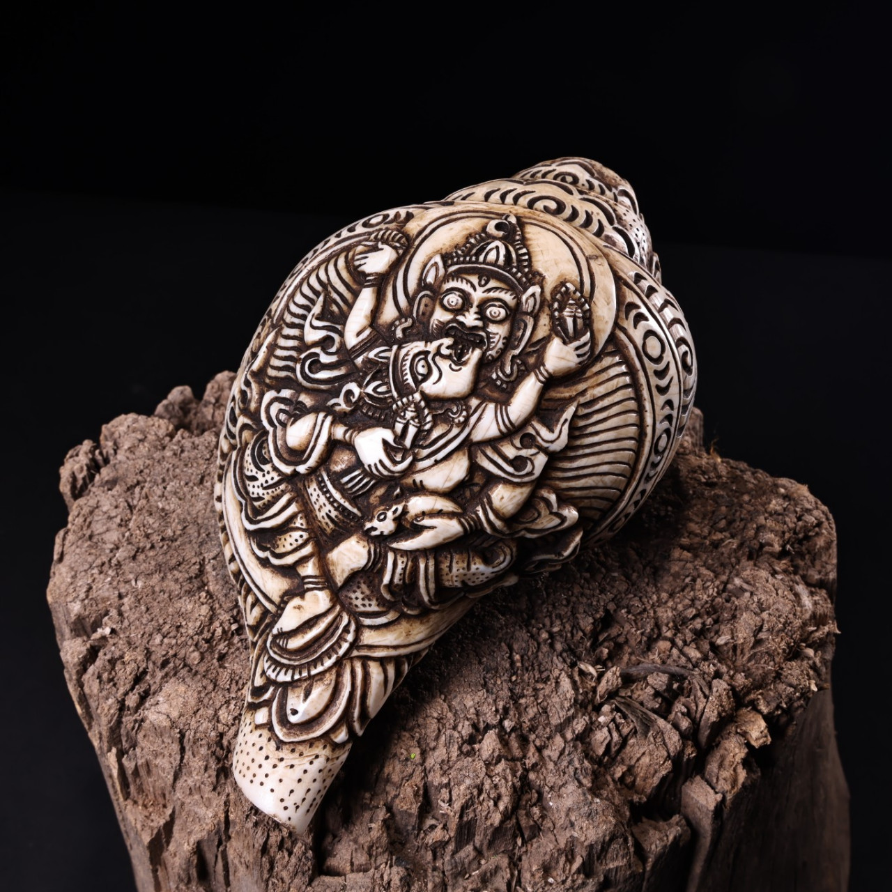 《双身黄财神》藏传佛像右旋法螺  海螺法器 工艺精湛  器型精美 重