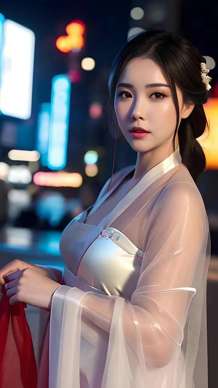 古韵悠长,汉服古装ai美女穿白纱红裙,绝美惊艳!