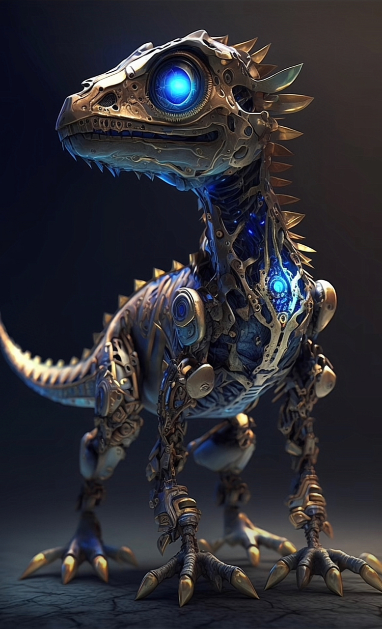 ai机械恐龙由:来自nft绘画鲲鹏,由ai人工智能采用了机械零件制成的