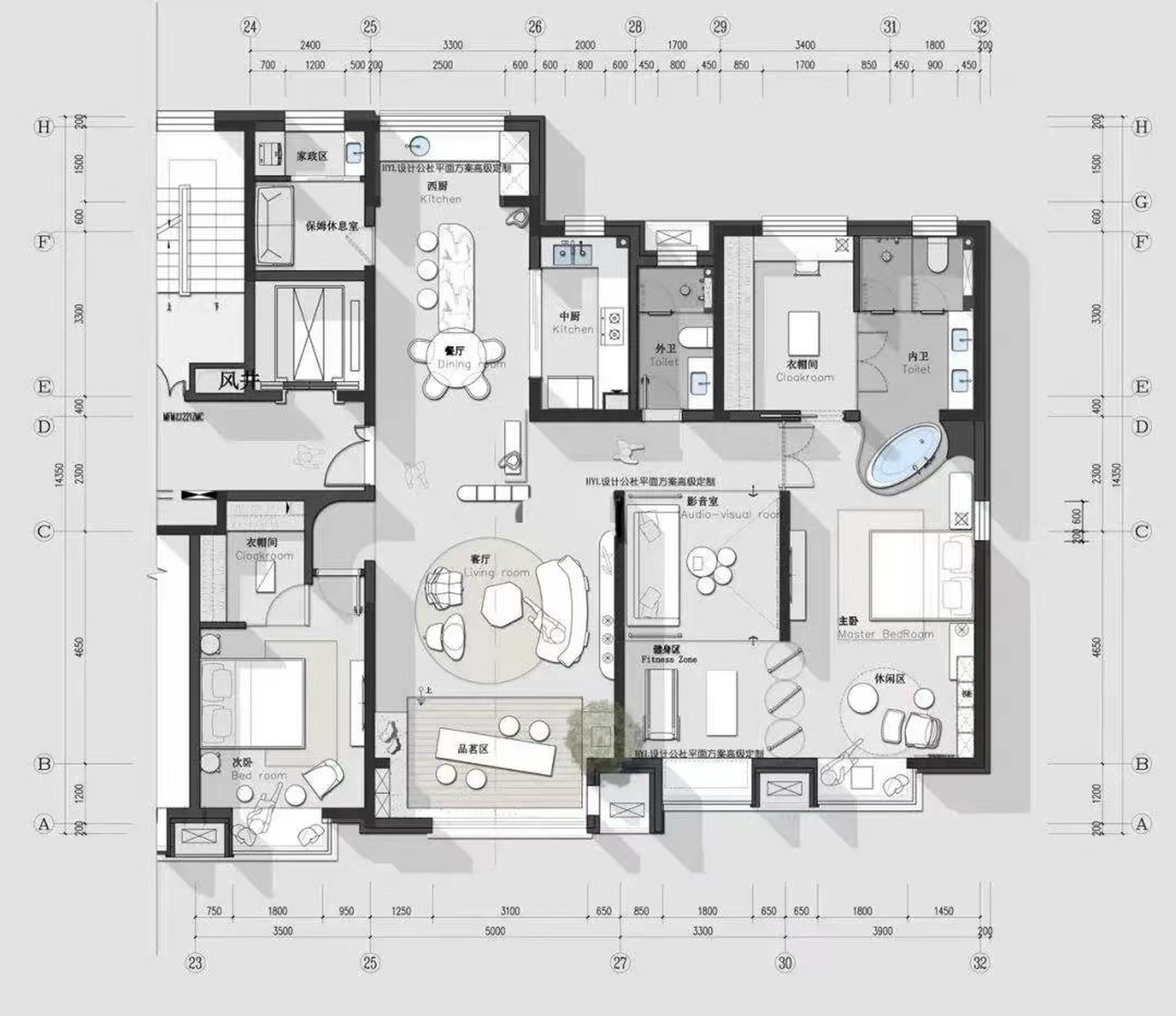 主人卧室竟然设计了健身区域和影音室,这也太厉害了