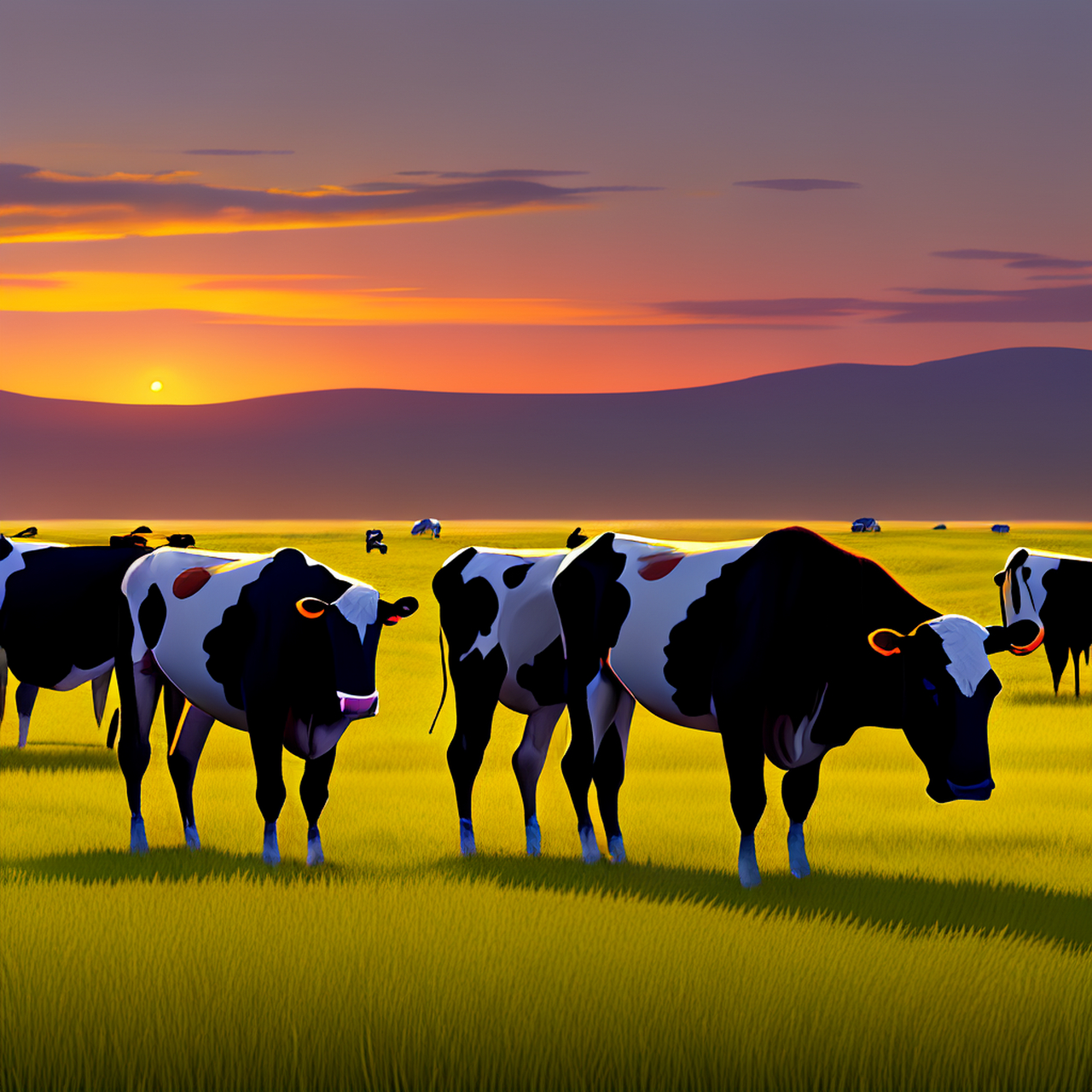 傍晚,有一群牛在草原上吃草.看看百度ai绘图有多厉害