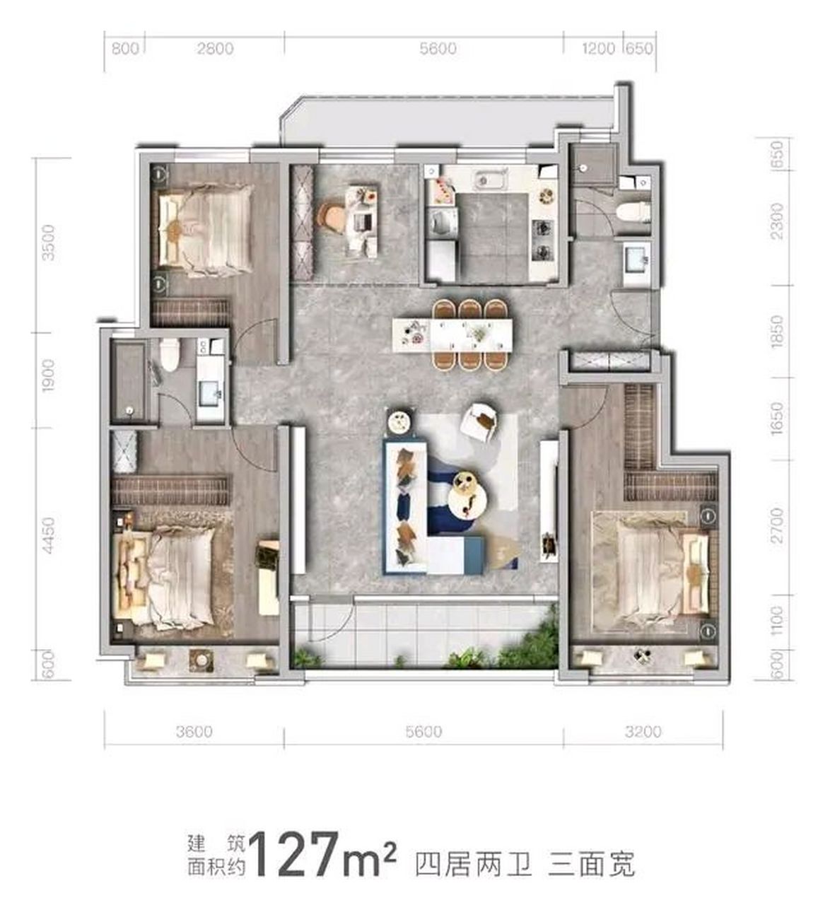 极致清新的三叶草户型,入门口就带一个明亮窗户的卫生间,这个房子真是