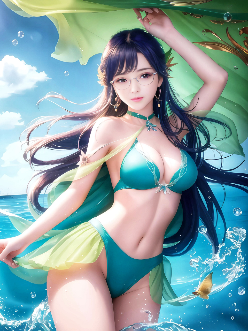 泳装美人鱼小姐姐yyds,一起去游泳吧#二次元美图