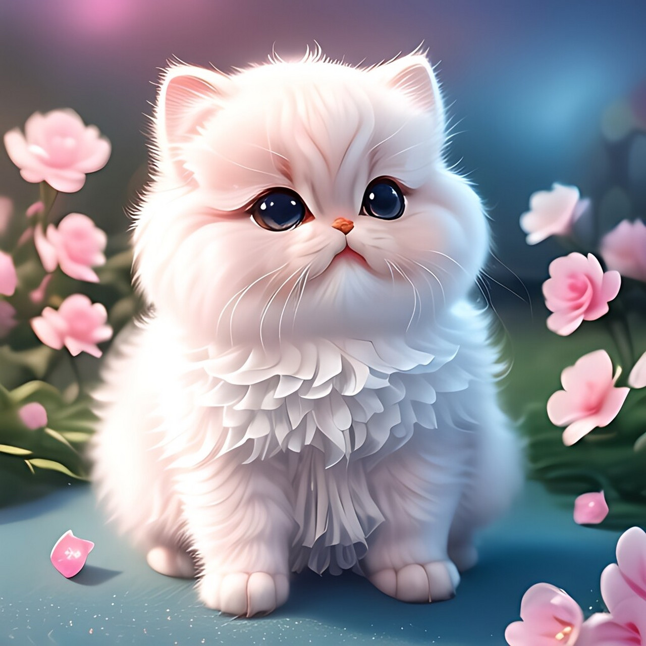 一只可爱的圆乎乎的粉白色波斯猫宝宝