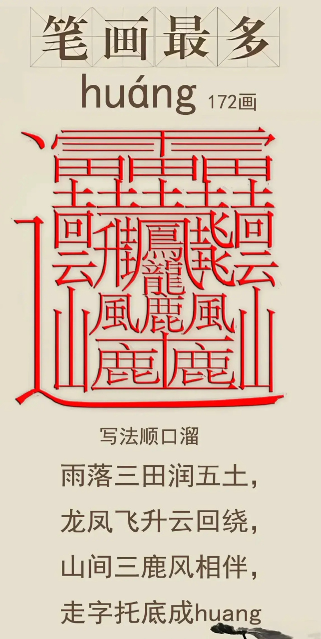 中国上笔画最多的字图片