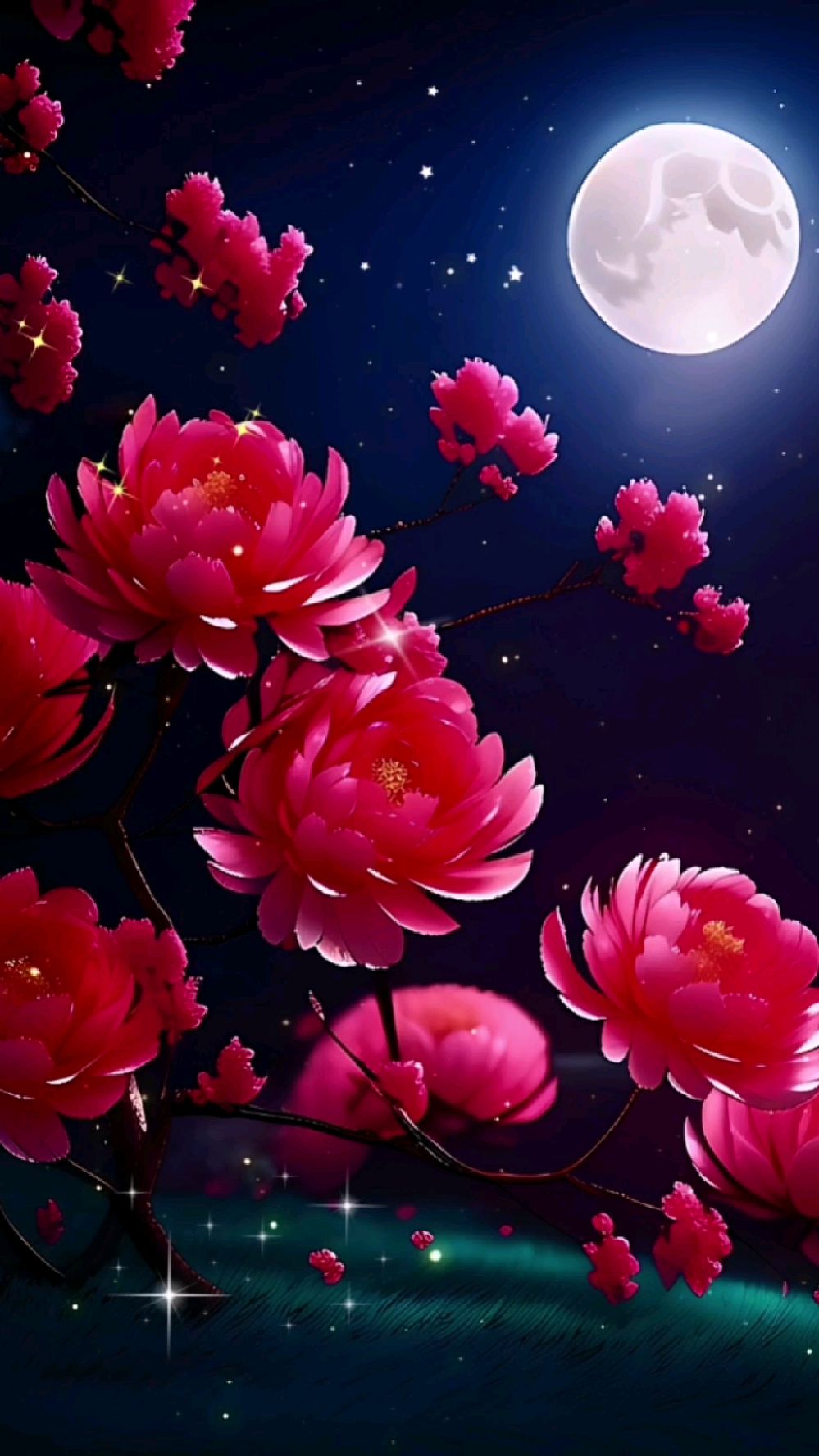 月亮下的牡丹花