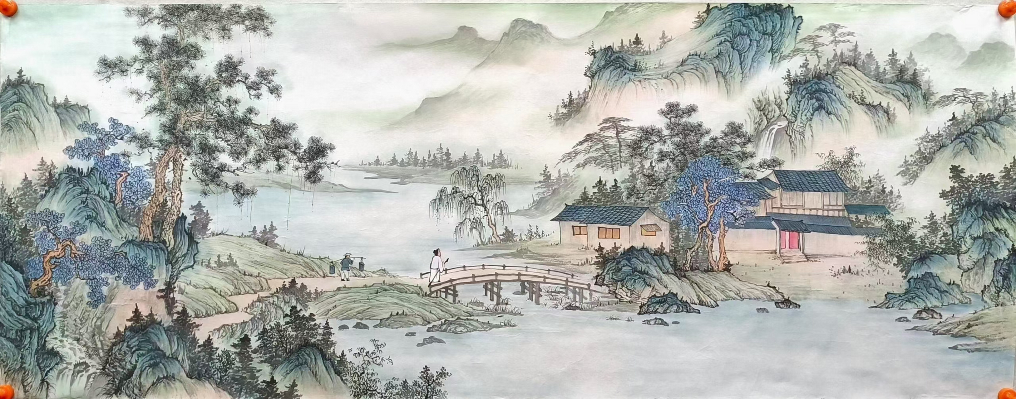 当代书画家陈弘雨作品:竹杖芒鞋轻胜马 ,一蓑烟雨任平生,复古小六尺