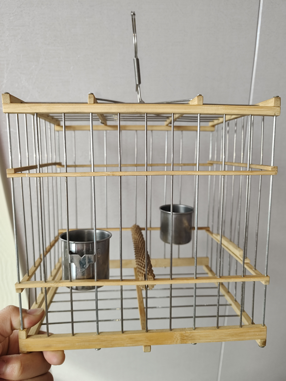 蜡嘴铜嘴鸟笼,车条笼,皮料白钢条