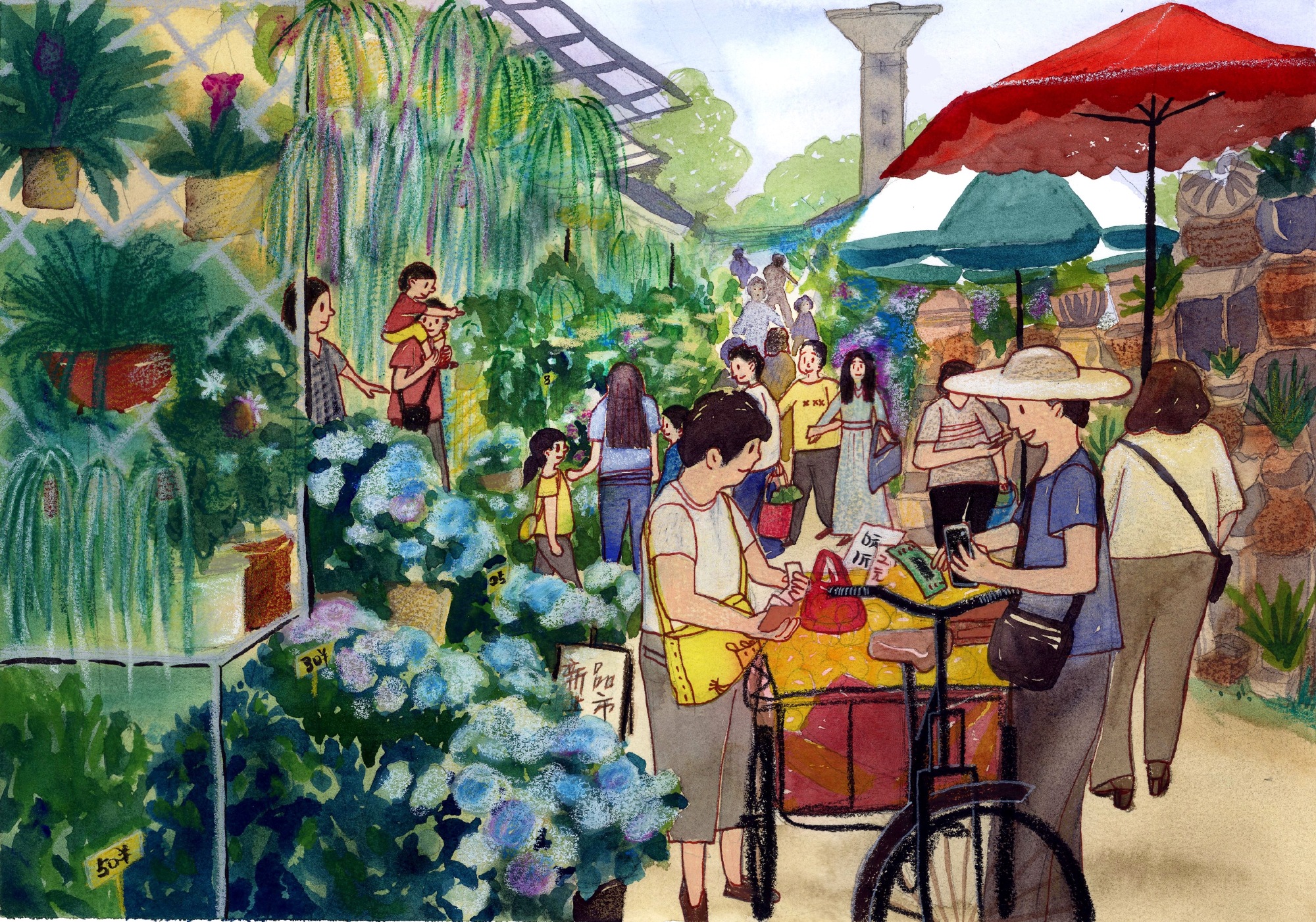清新城市插画,一份来自桂林的人间烟火,浓浓的生活气息扑面而来