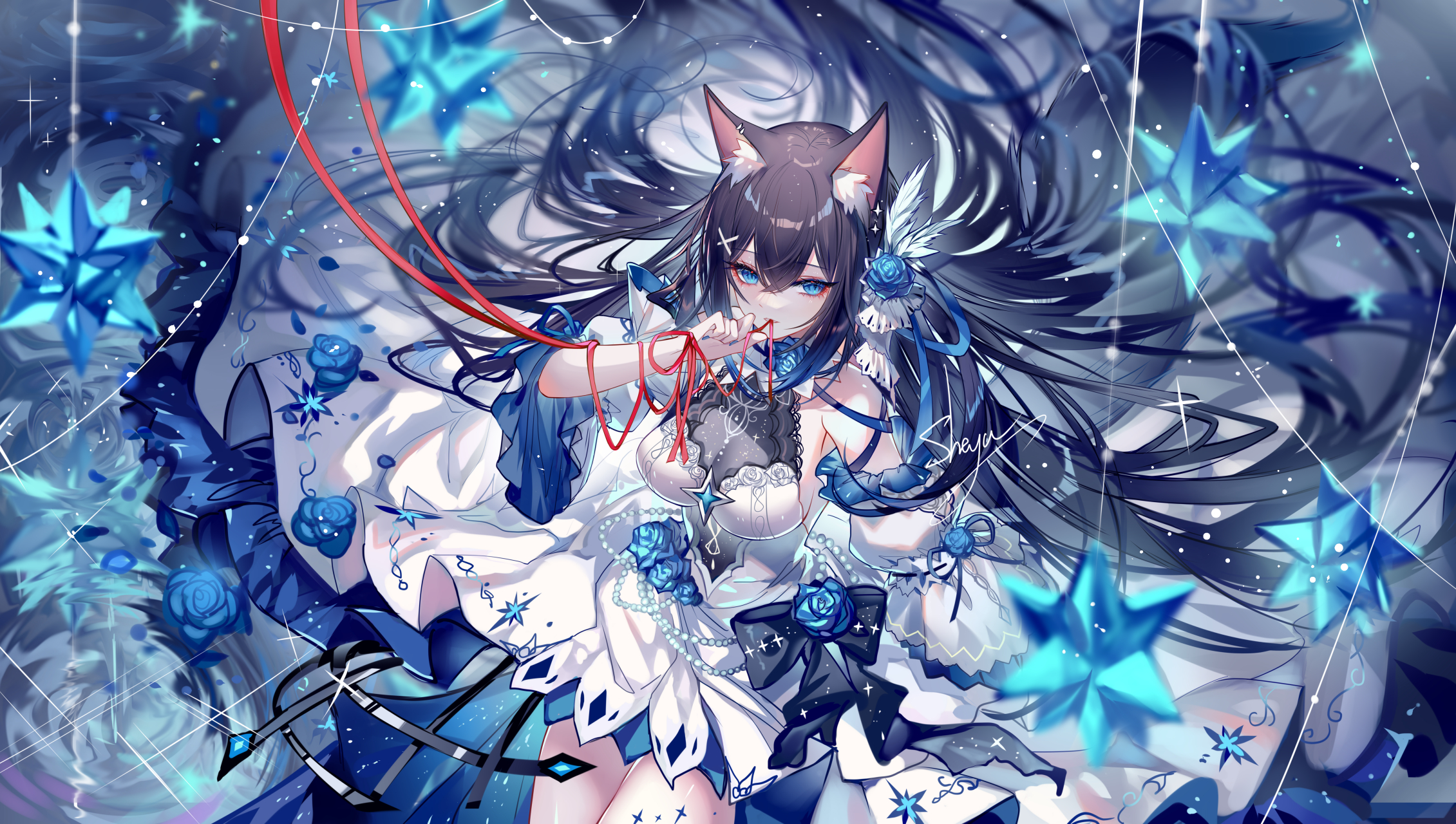 蓝玫瑰猫耳少女#二次元# #二次元美图# #我爱二次元