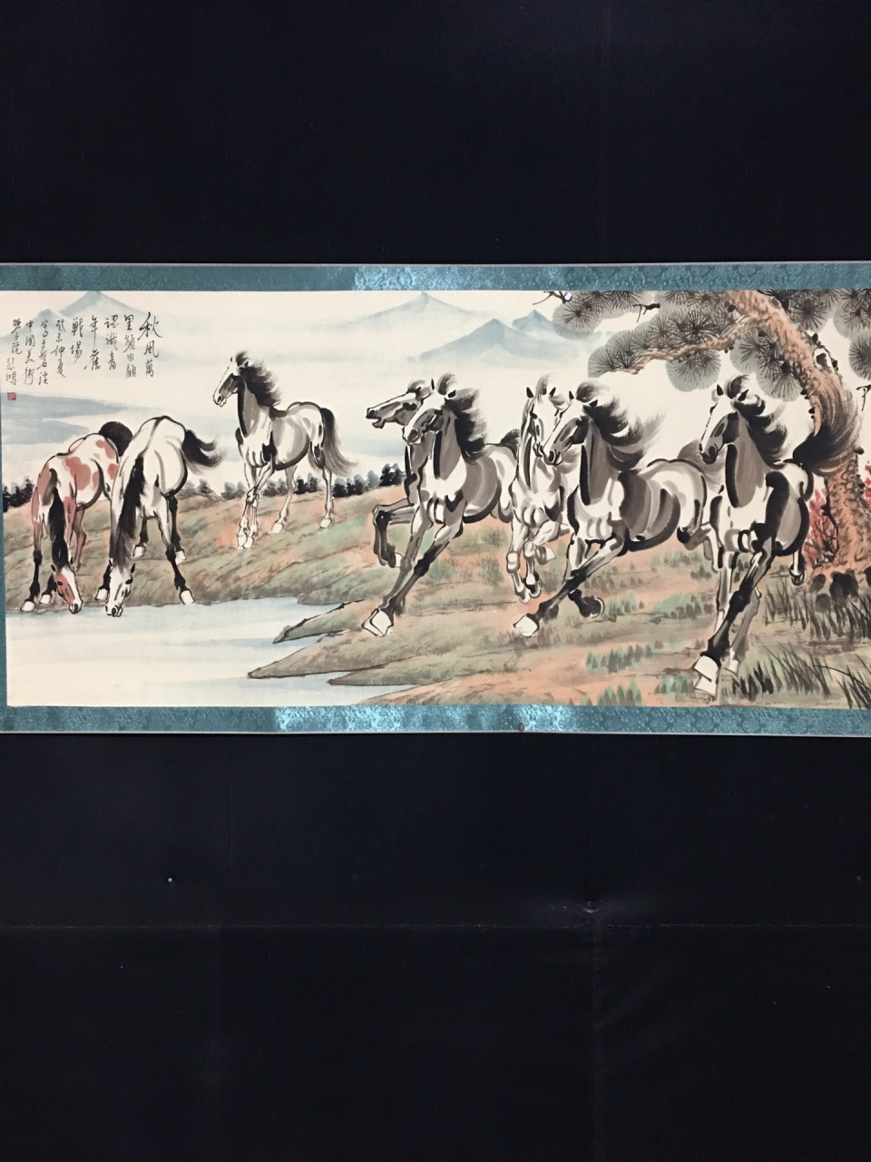 精品四尺横幅字画,徐悲鸿秋风八骏画,实物拍摄,—物—图 尺寸:长x宽