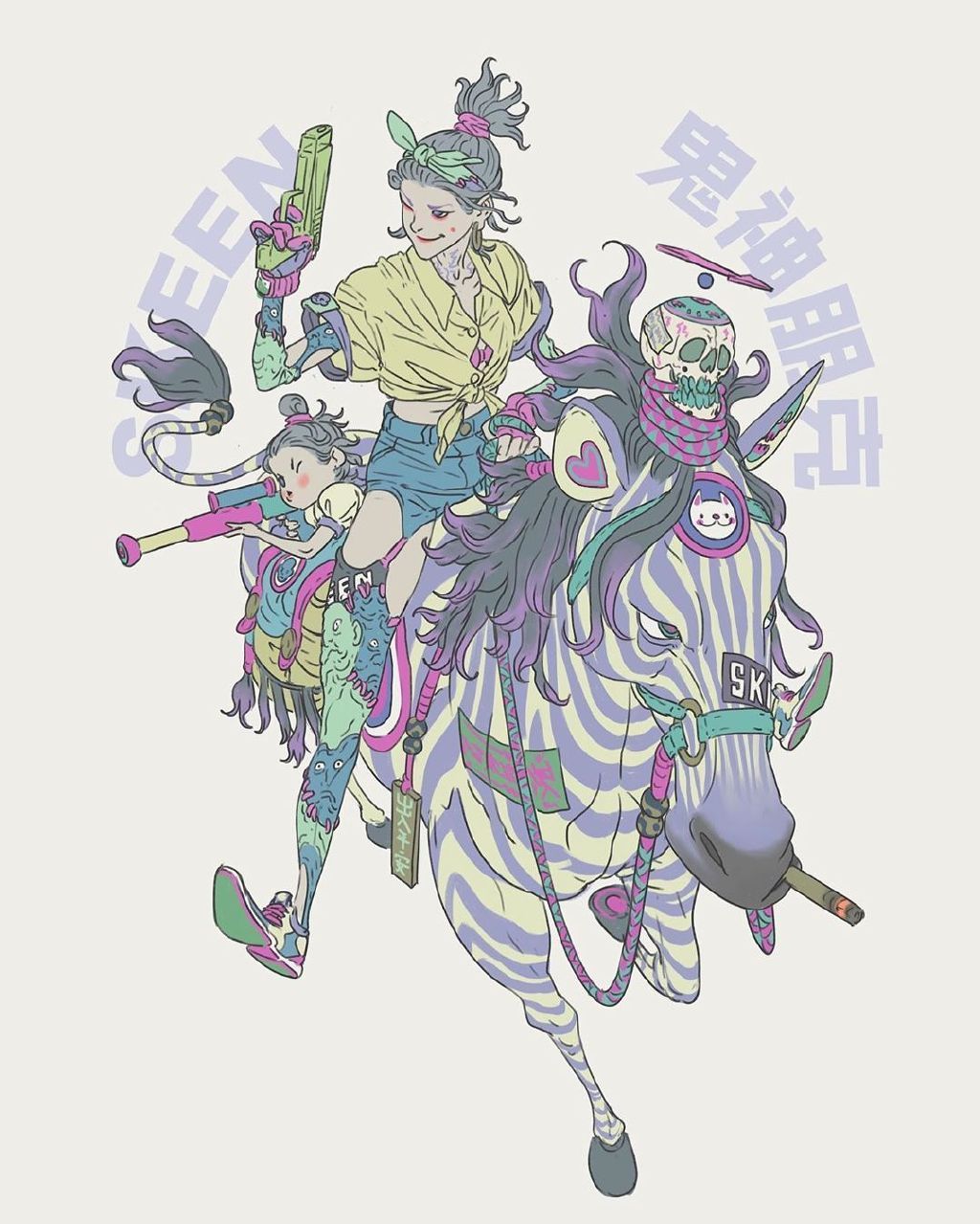 时尚的鬼神插画,两朋克风格与神话人物相结合,非常有特色