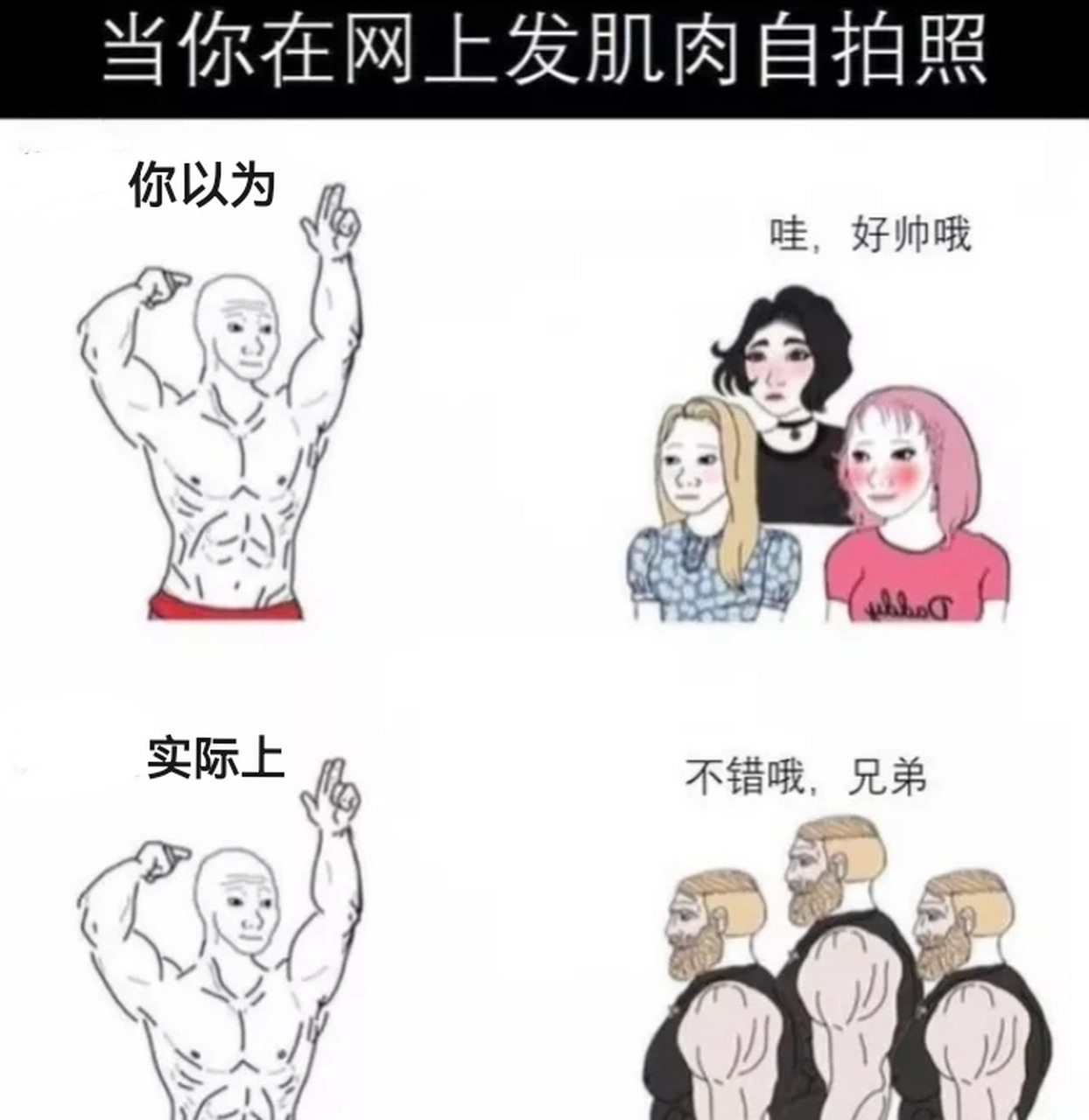 搞笑:当男人在网上发肌肉自拍照#幽默#搞笑#趣图搞笑