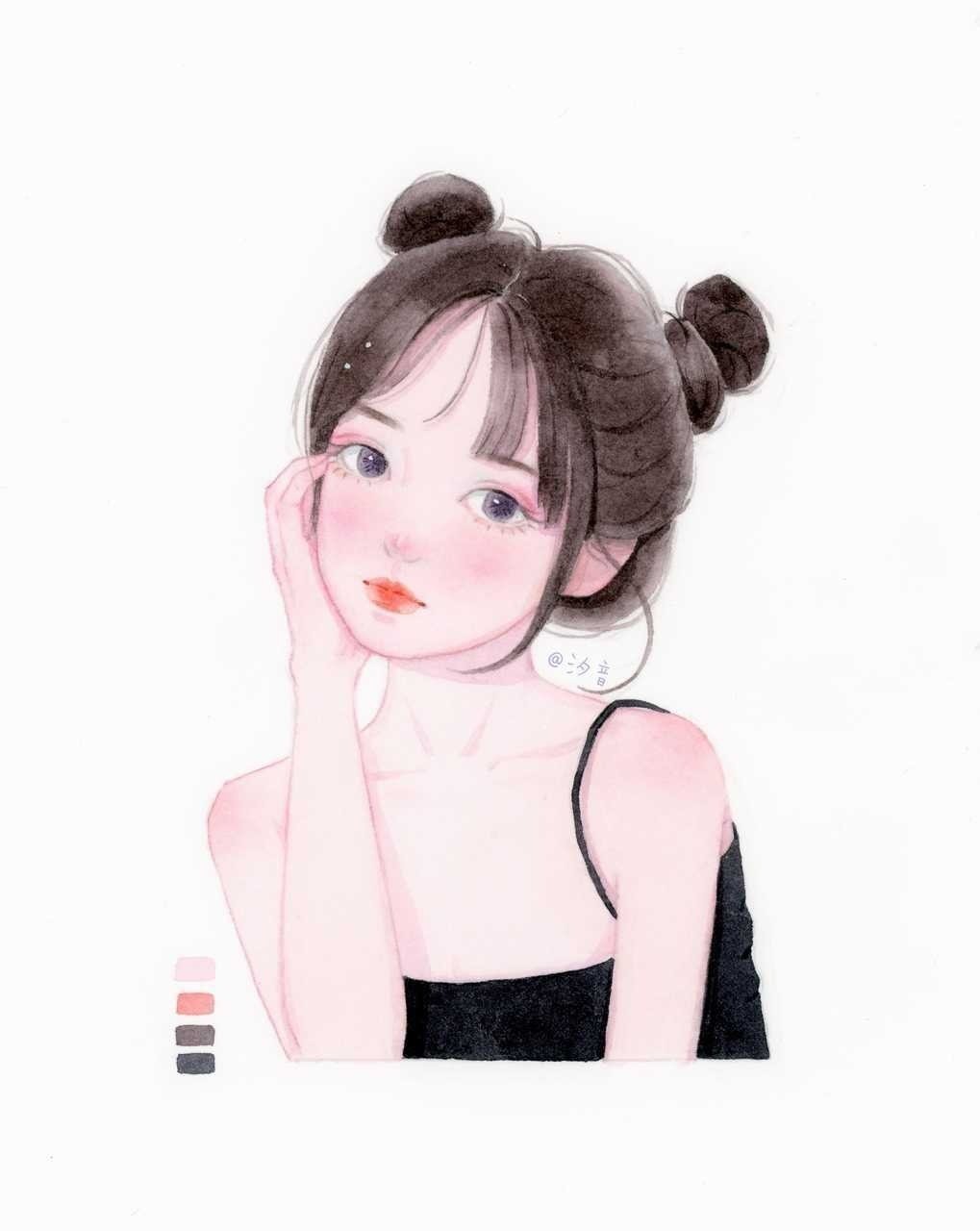 头像#插画 手绘少女插画头像[心(画师:汐音手绘)
