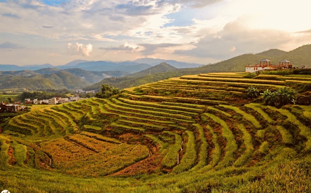 广东梅州坪山梯田,虽没元阳名气大,但四季景观各异,颇有特色