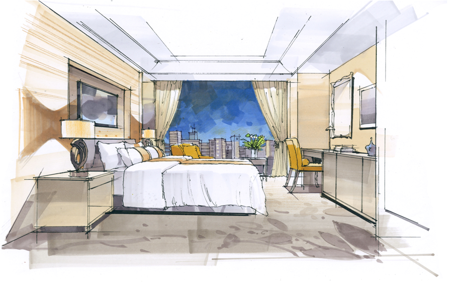 家居空间案例手绘训练之卧室空间色彩氛围表达