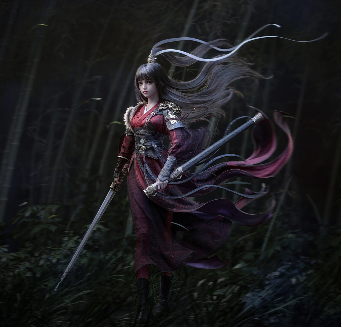 建模欣赏:古风人物 女将军建模,红装金甲,英姿飒爽,by 毛瑞辞.