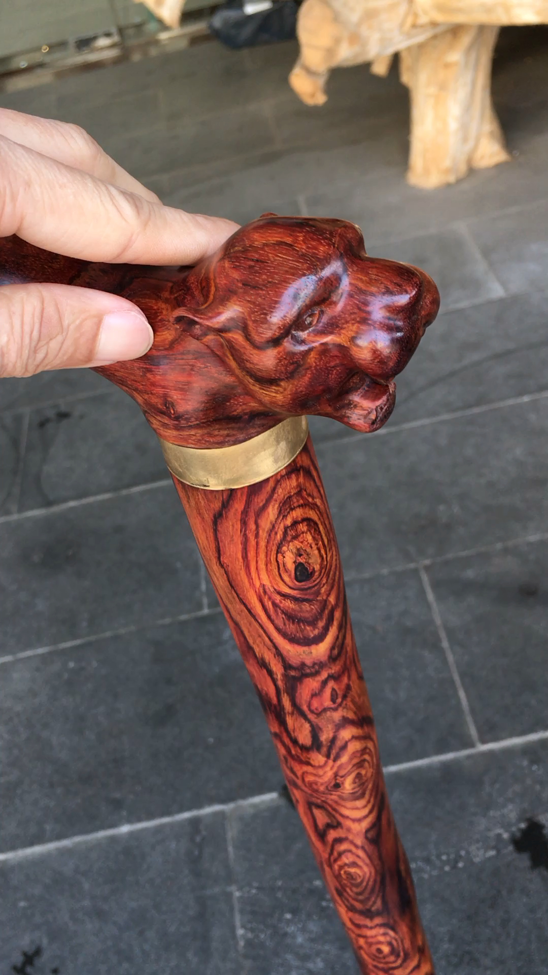 海南黄花梨豹头拐杖