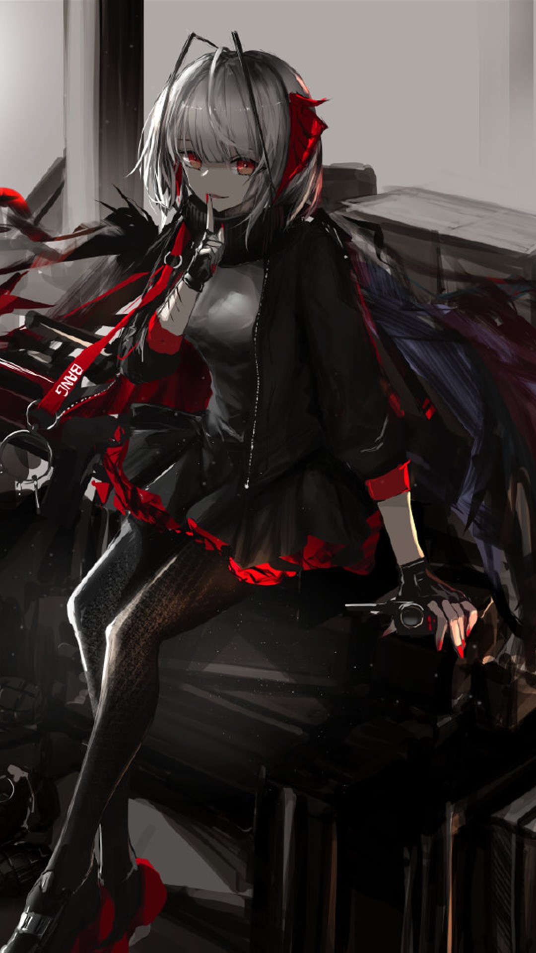 武装少女插画,硬朗的构图展现女孩的飒爽英姿,独当一面的霸气