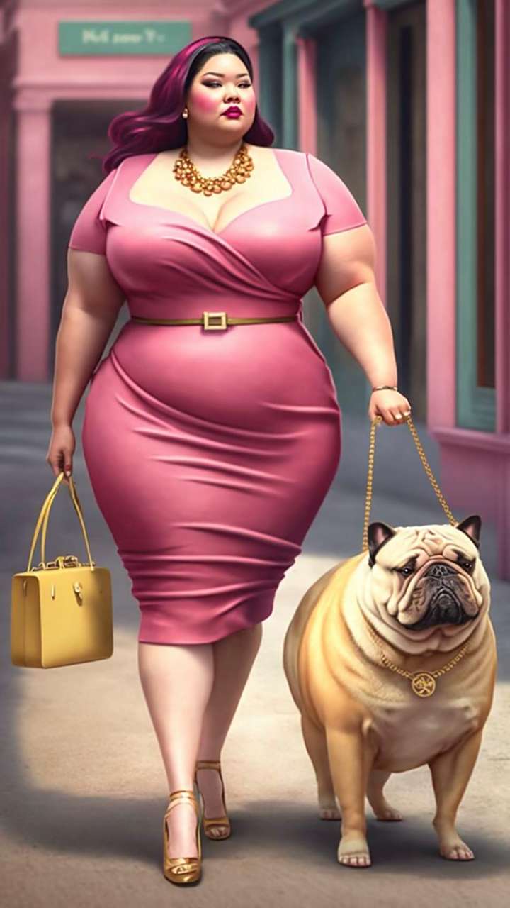 美女遛狗,走出胖而美的独特气质#美女