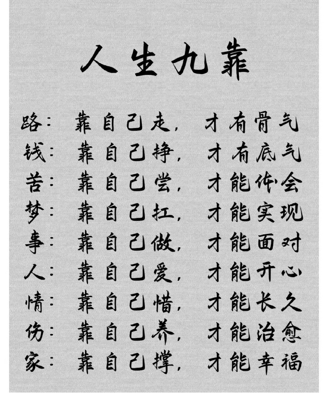 靠谁都不如靠自己,求谁都不如求自己.父母不可能帮你一辈子!