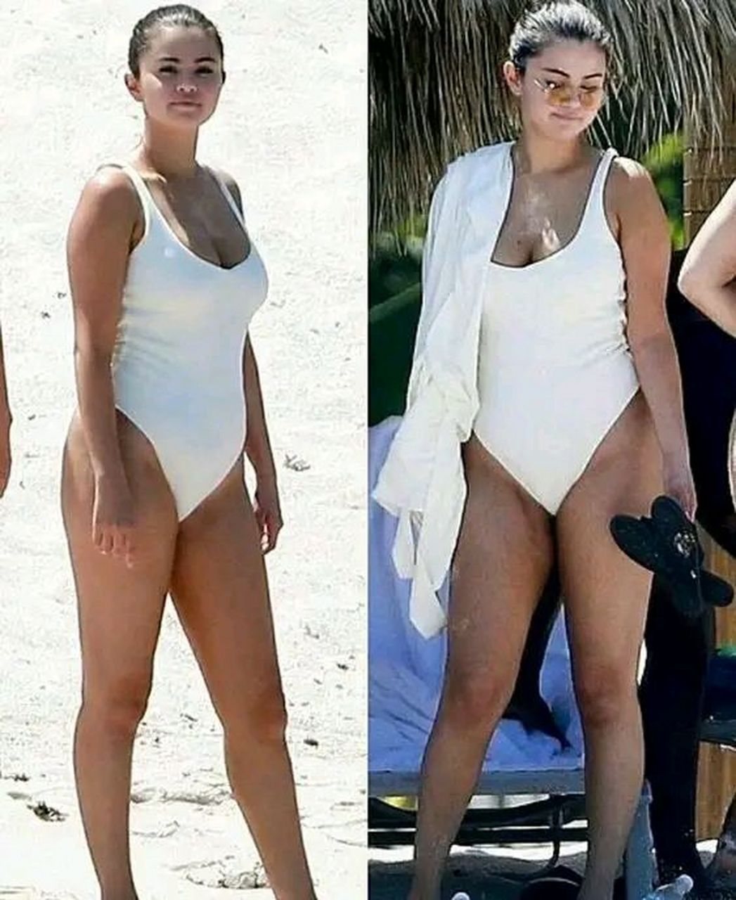 赛琳娜戈麦斯的白色系泳装造型,穿出她纤细婀娜的身姿线条,显得阳光又