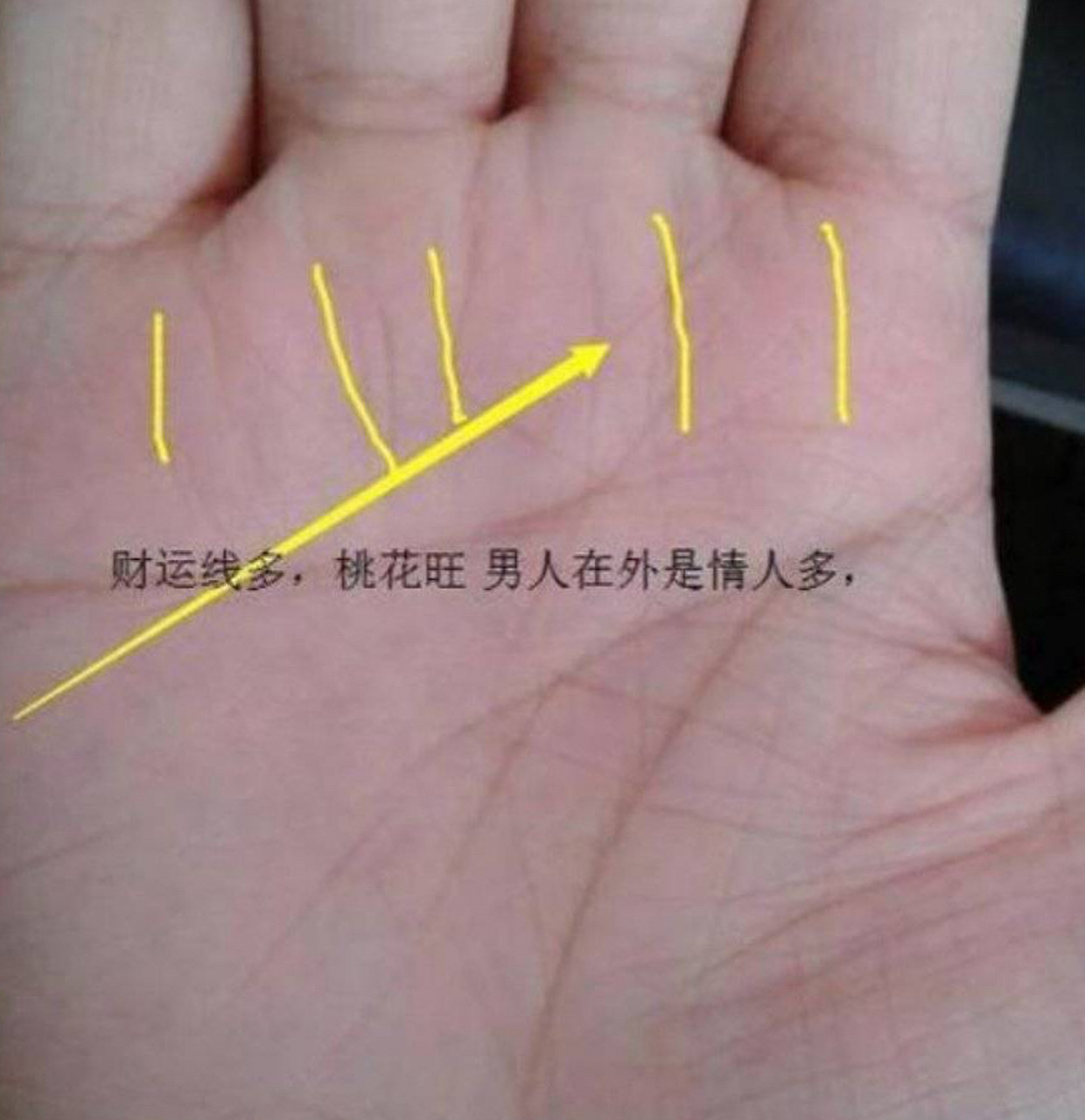 脸上有桃花眼,手掌上也有桃花纹.