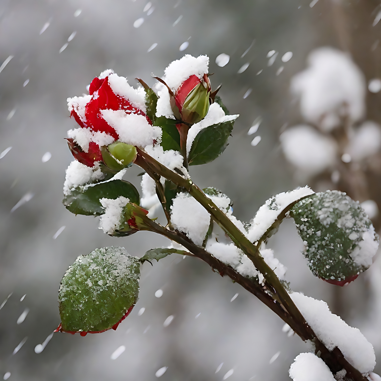 雪中的月季花傲然开放,芳香依旧!#月季花