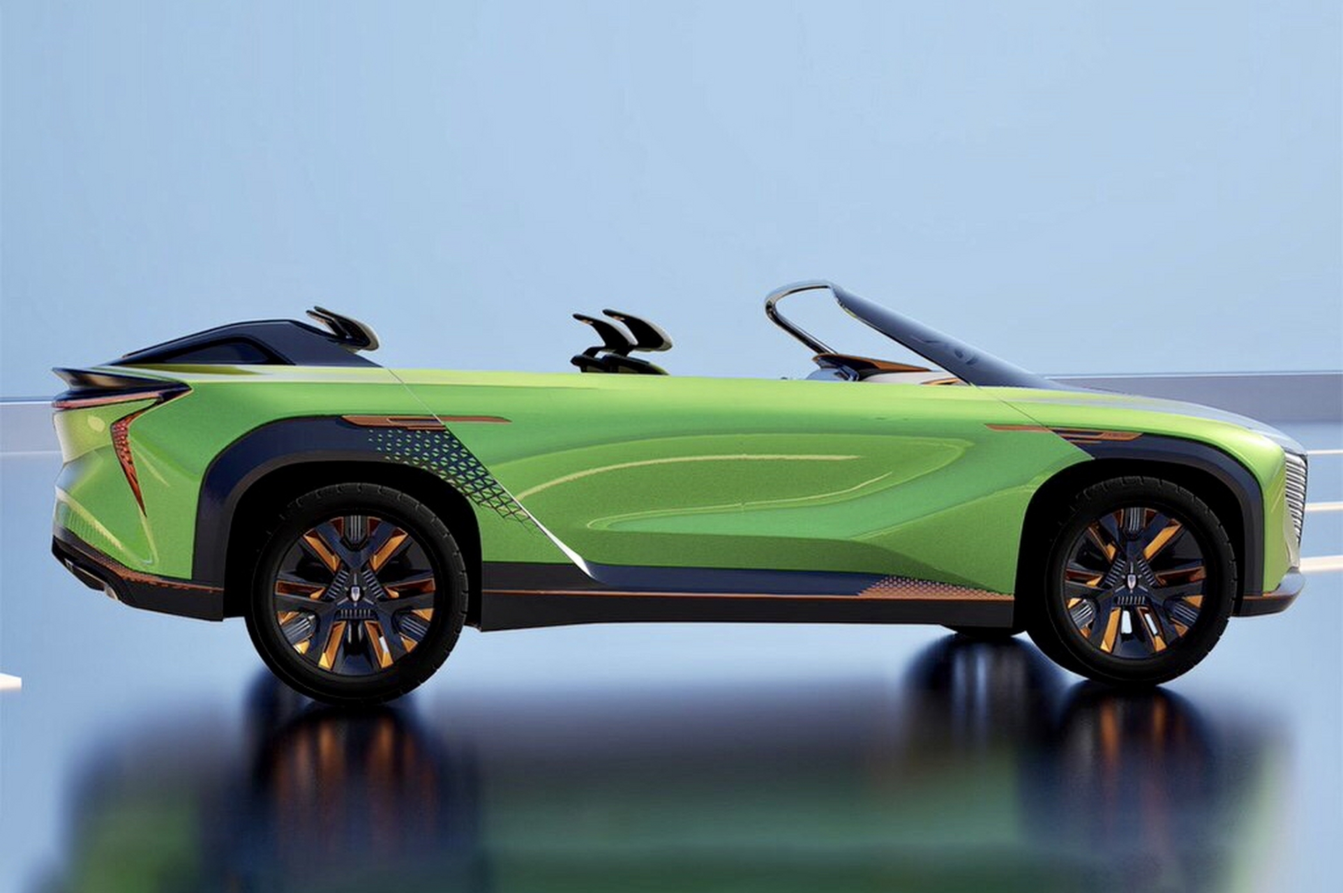 红旗敞篷车,荧光绿显得是那么的俏皮可爱!