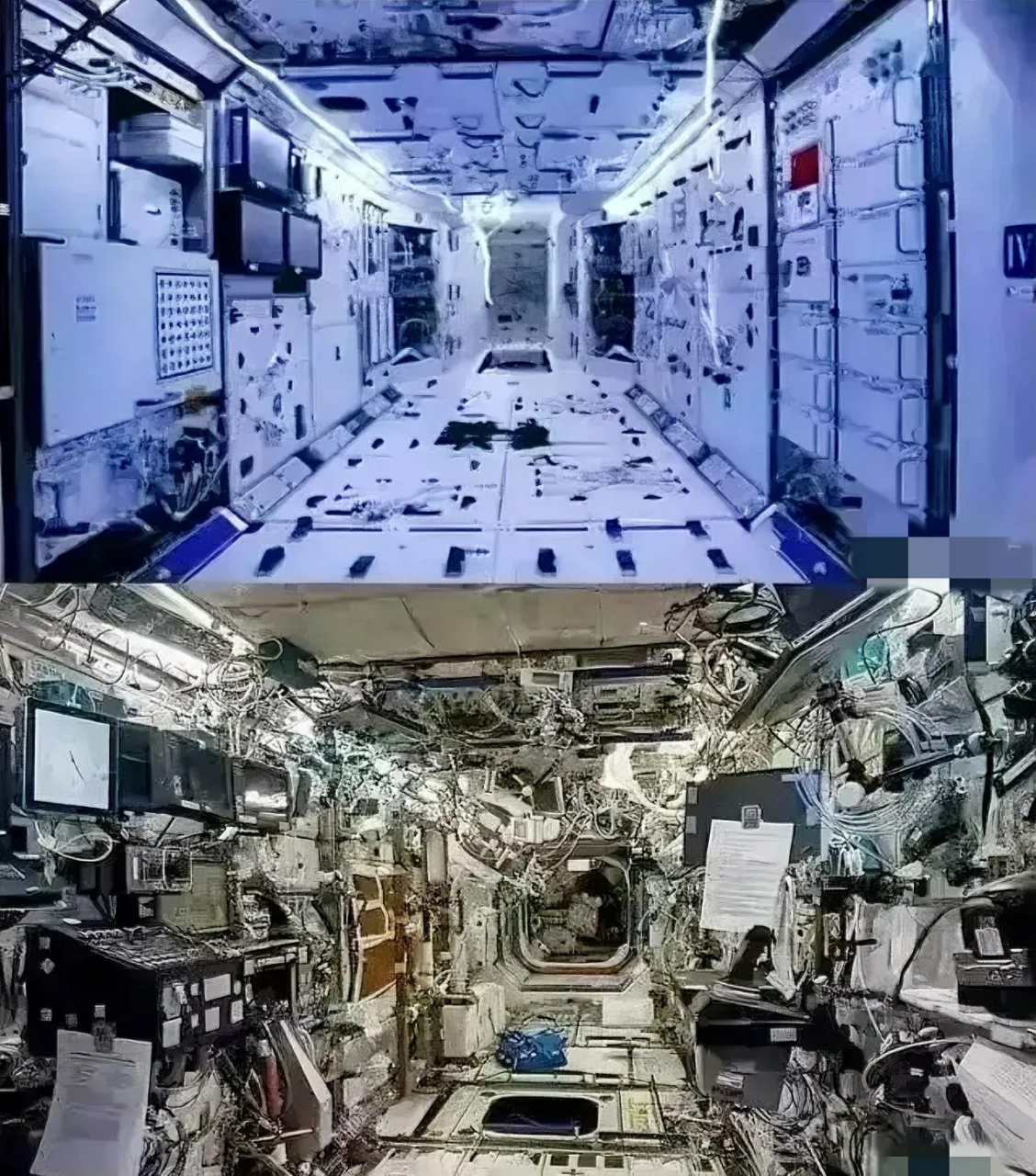 中国空间站内部vs对比国际空间站内部,一个整齐划一,一个凌乱不堪